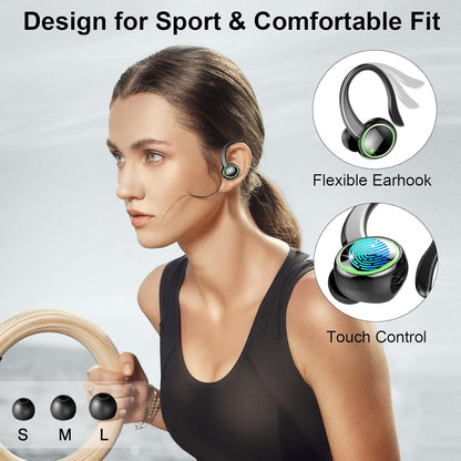 Wireless Earbuds, Bluetooth 5.4 Headphones Sport, Wireless Earphones HiFi Stereo Sound with Noise Canceling Mic, 50H Bluetooth Earbuds with EarHooks, IP7 Waterproof Ear Buds for Sports Workout/Running