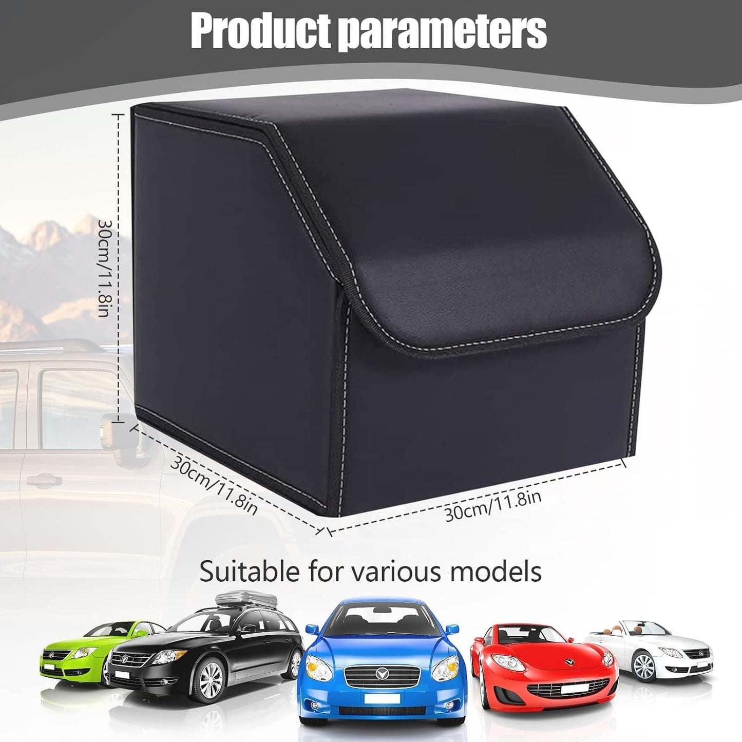 Car Trunk Organizer Multipurpose Leather Cargo Storage Box for Sedan SUV RV, Durable Collapsible Adjustable Auto Compartments Trunk Organiser (Black Solid-Small-Set of 2Pcs)