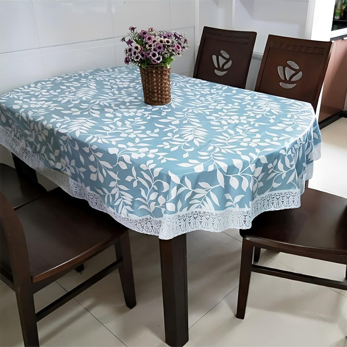 Round Tablecloth with Polyester Backing Oil Proof Table Cloth Waterproof Tablecloths Stain Resistant Non Washable PVC Table Cover for Kitchen Dining Party Tabletop Christmas Picnic (Small Leaf)