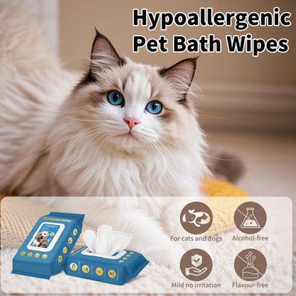 Pet Cleaning Gloves | 20X Cat Cleaning Wipes,Comfortable Waterless Washer Brush for Daily Care, Washing Grooming Bathing, Paw Hygiene