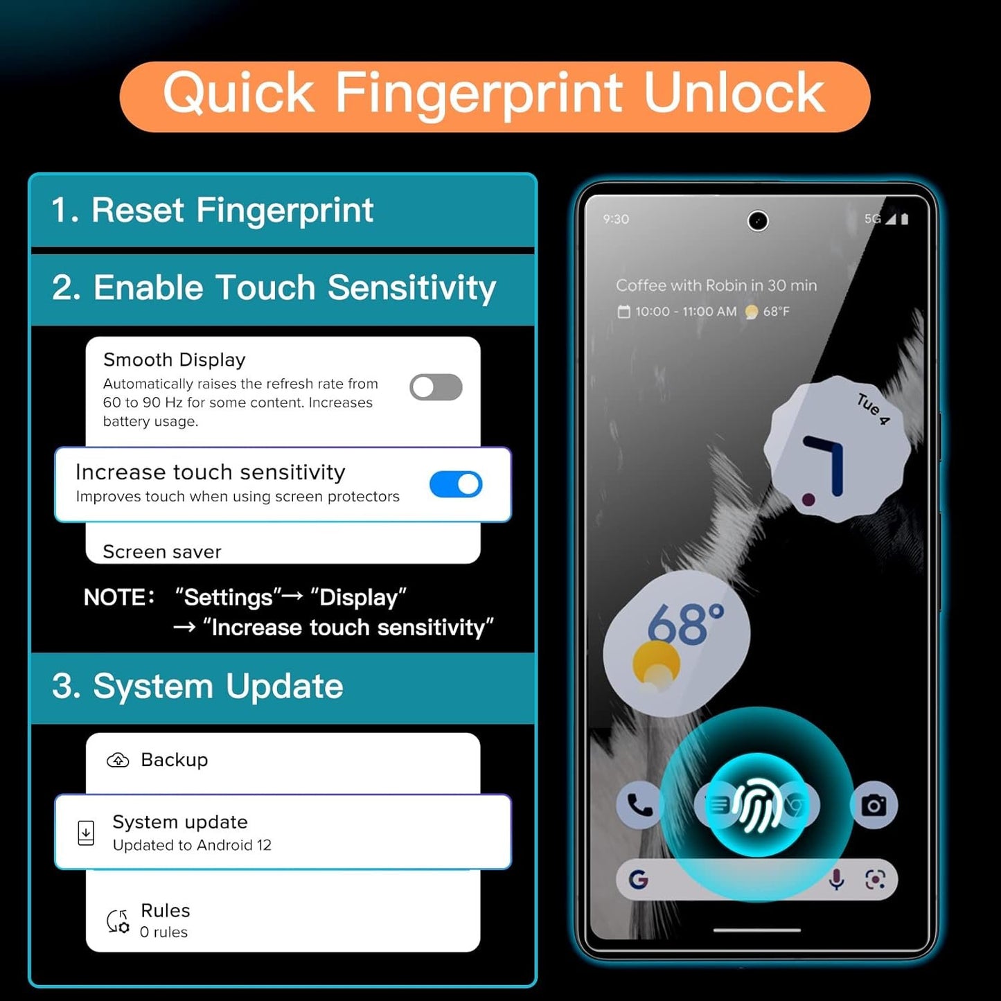 JETech Screen Protector for Google Pixel 7, Tempered Glass Film with Easy Installation Tool, Fingerprint Compatible, HD Clear, 3-Pack