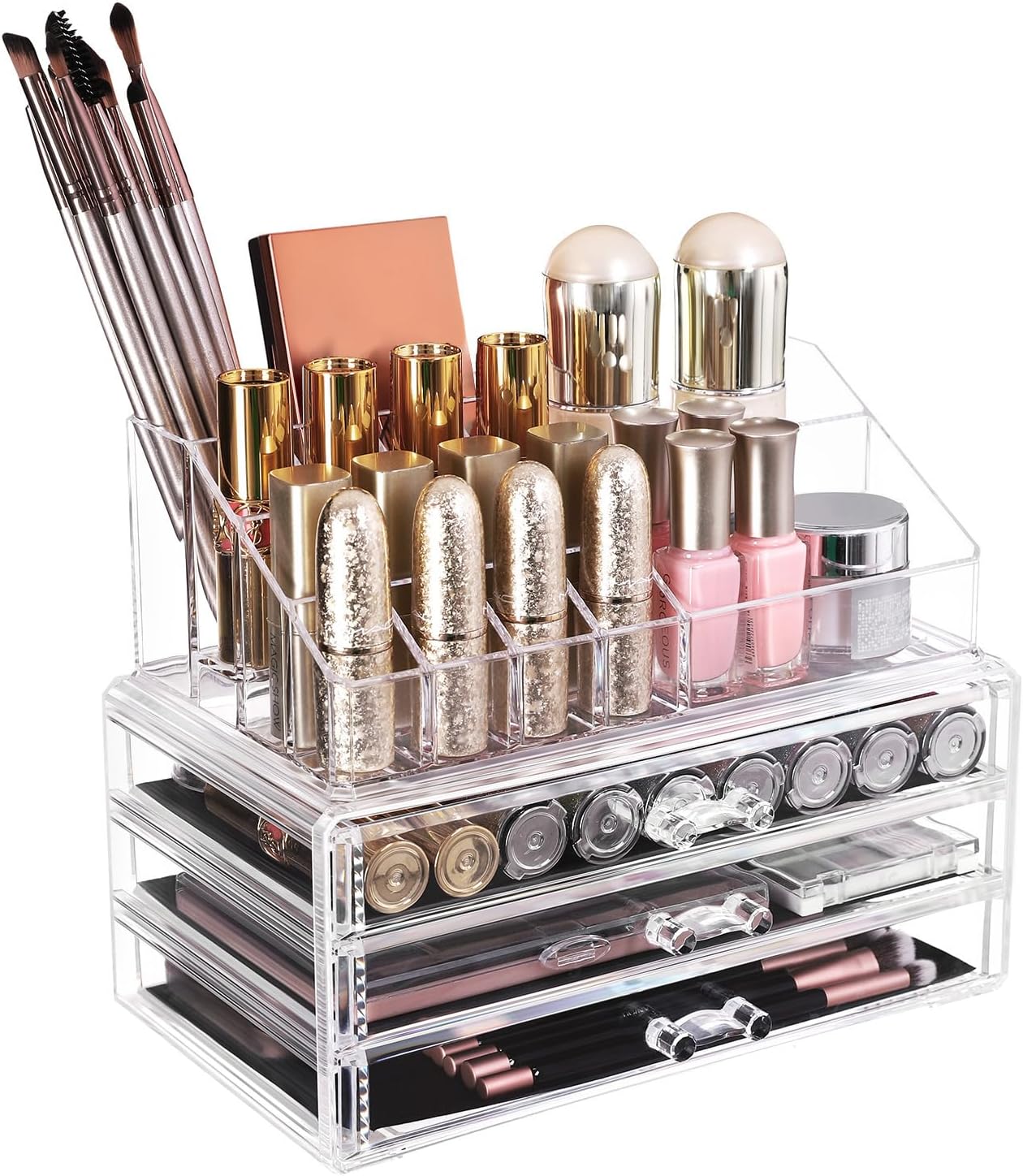 Songmics acrylic Cosmetic Organiser Drawer Box with nail polish stand lipstick holder (3 drawers)