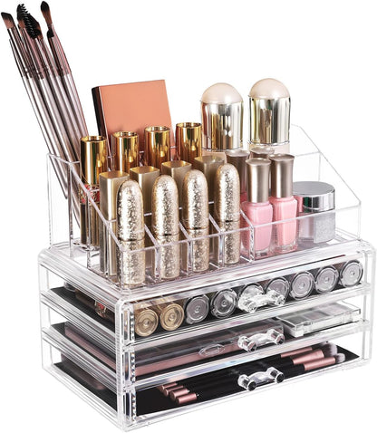 Songmics acrylic Cosmetic Organiser Drawer Box with nail polish stand lipstick holder (3 drawers)