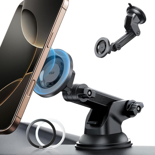 ESR HaloLock Dashboard Phone Holder, Windshield Car Mount, Compatible with iPhone 16/16 Plus/16 Pro/16 PRO Max/15/14/13/12,S25, Charging Not Supported, Metallic Grey