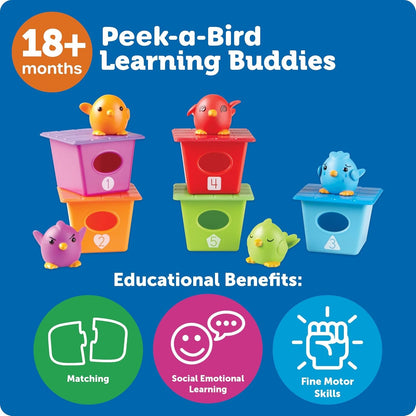 Learning Resources Peek-a-Bird Learning Buddies - 15 Pieces, Age 18 Months+ Toddler Learning Activities, Preschool Toys, Educational Toy for Color Teaching, Multicolor
