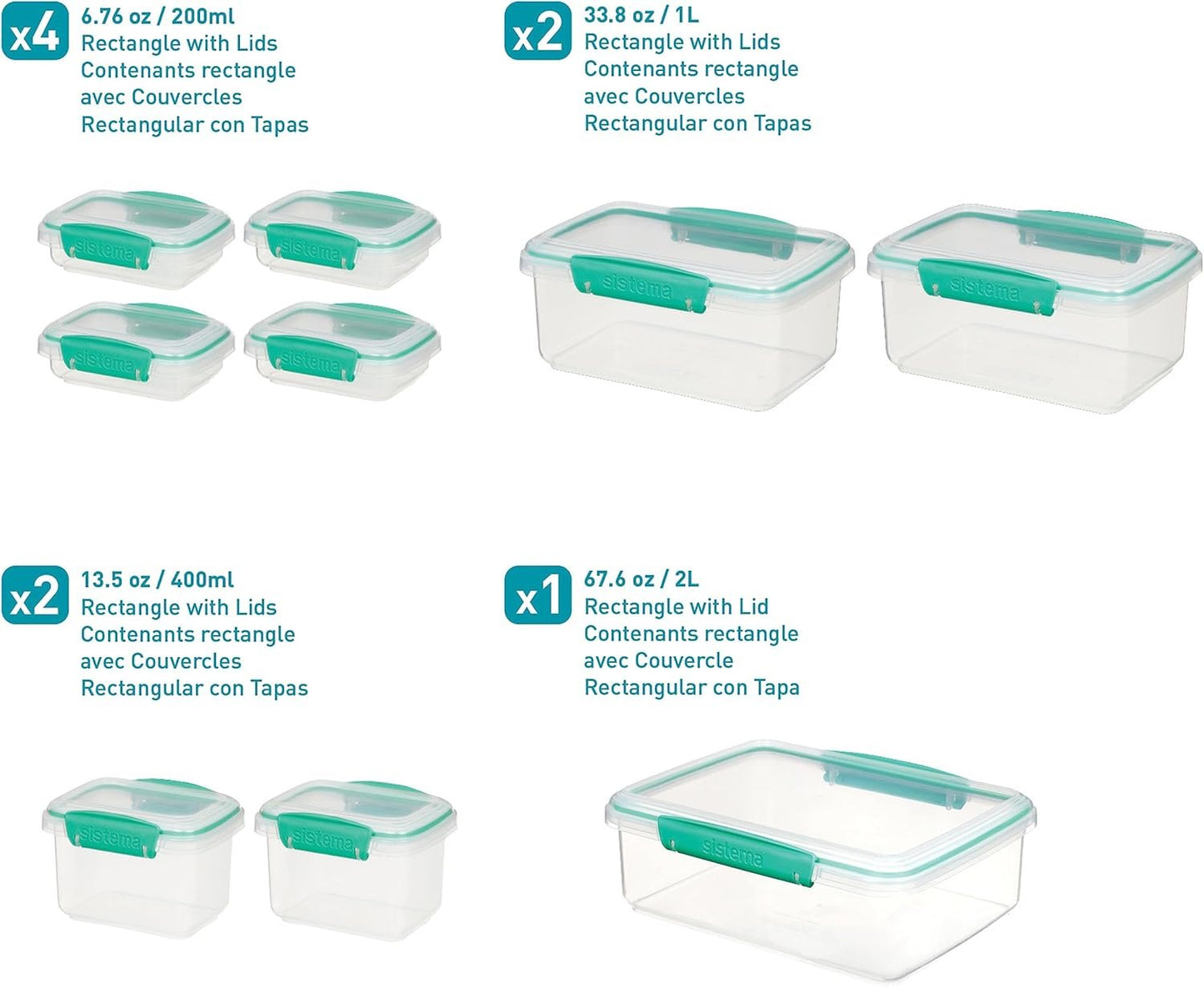 Sistema Food Storage Containers with Lids for Lunch, Meal Prep and Leftovers, Dishwasher Safe, BPA-Free, Teal, 18 Piece Set
