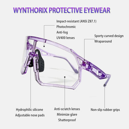 Wynthorix VeilGlam Pickleball Glasses for Women Photochromic Lens Protective Eyewear UV Protection Safety Sunglasses ANSI Z87 Anti Fog Scratch Tennis Squash Racquetball Goggles (Purple, Medium-Large)