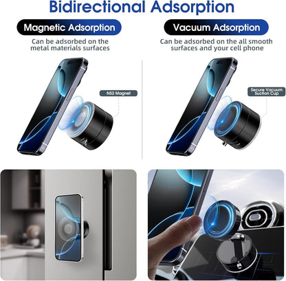 Vacuum Suction Magnetic Phone Holder, Upgrade Magnetic Suction Phone Mount Foldable & Retractable Vacuum Cell Phone Stand Double-Sided Car Phone Holder for All Phones Car/Mirror/Gym-Black