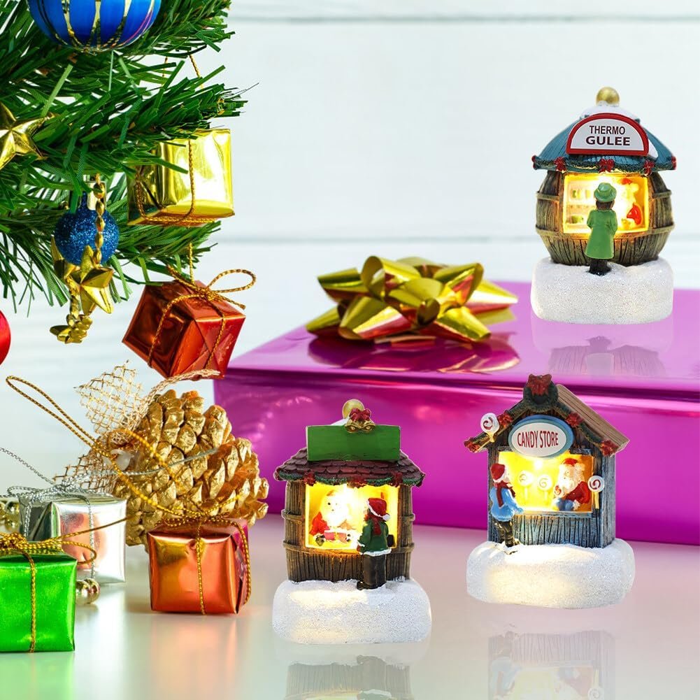 LICHENGTAI Oggettistica Natalizia in Resina Villaggio di Natale Luminoso Casa di Natale in Miniatura Case del Villaggio Natalizio con Illuminazione a LED, Regali di Natale del Ringraziamento