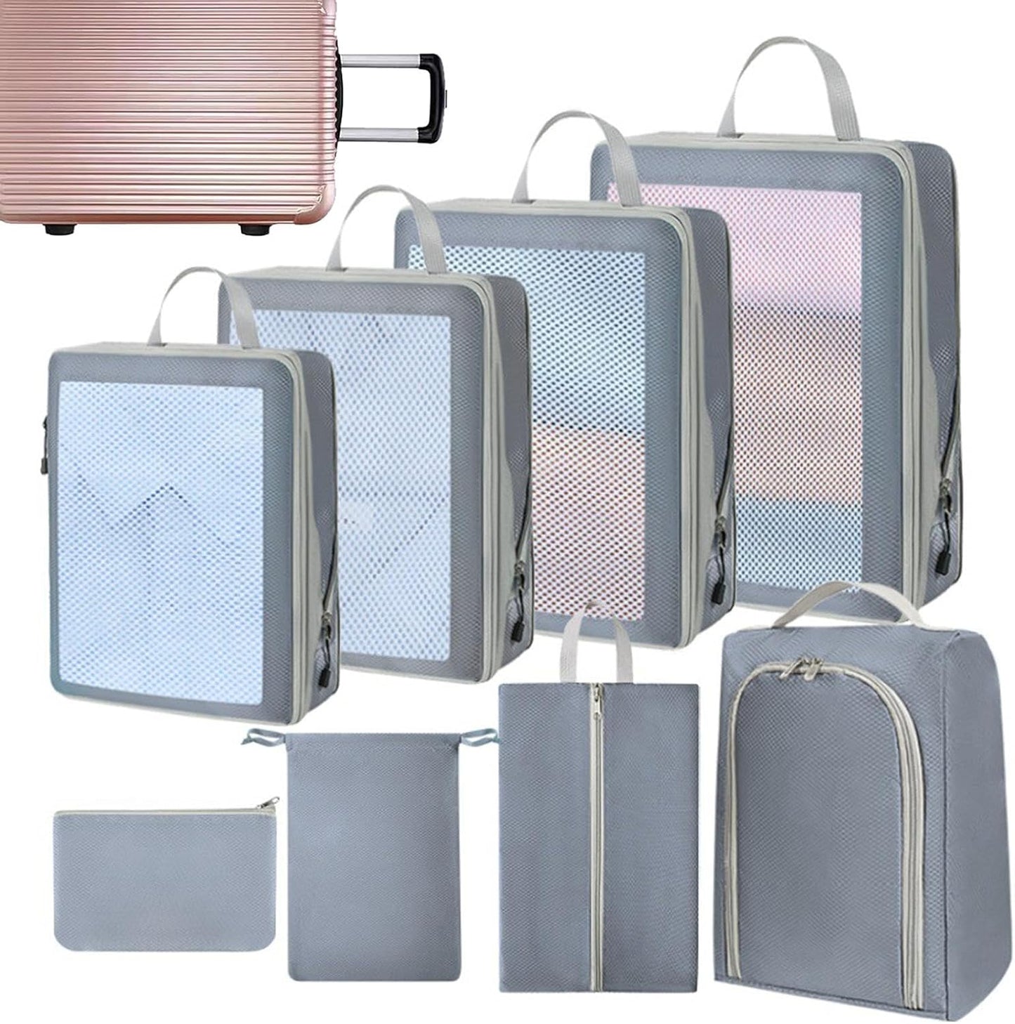 Suitcase Organizer Bags | Set of 8 Waterproof Travel Bags for Suitcase Packing,Garment Organization Bags with Zipper Closure for Basements, Bedroom