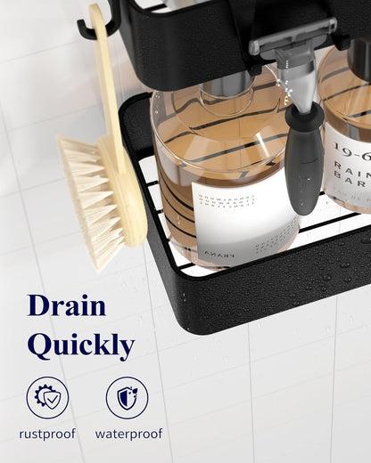 Kitsure Large Shower Caddy - 2 Pack Adhesive Shower Organizer, Drill-Free Shower Shelves for Inside Shower, Rustproof Bathroom Shelf Shower Shelf for Bathroom, Black