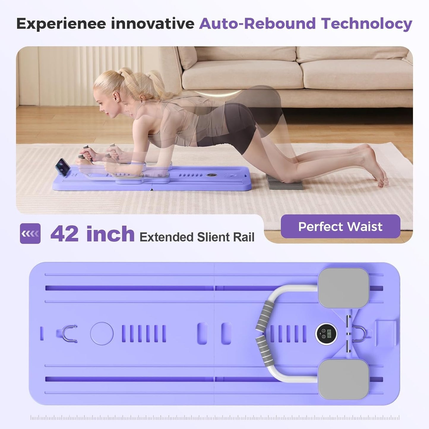 Portable Pilates Reformer Machine for Home Gym - Auto-Rebound Pilates Board with Abdominal Core Trainer & Full Body Workout | Professional Pilates Equipment for Men/Women