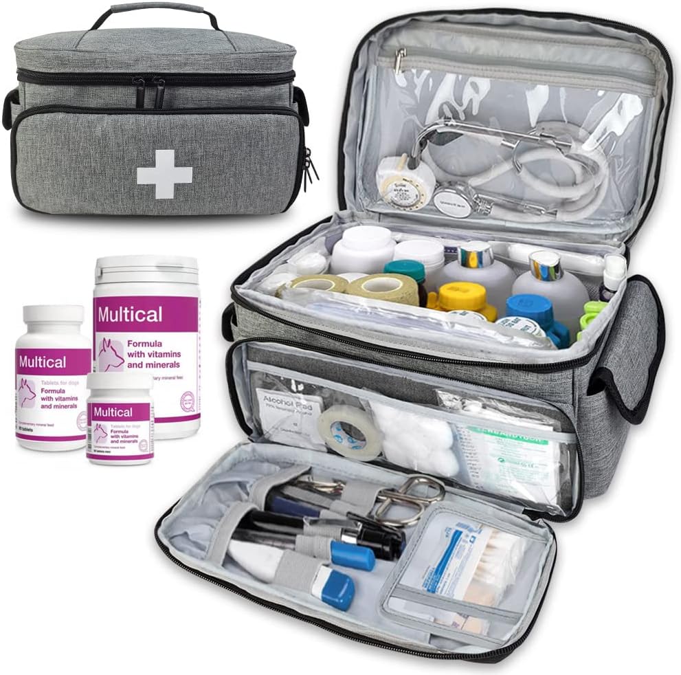 Medical Trauma Bag, Medical Equipment Bag Empty with Adjustable Divider, Nonslip Bottom, Removable Shoulder Strap, Water-Resistant Home Health Nurse Bag for Nurse, Physical Therapists, Gray