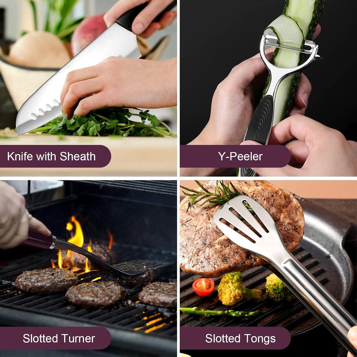 Odoland 8pcs Camping Kitchen Utensil Set, Cooking Utensil Organizer with Water Resistant Case for BBQ, Travel,Camping, Hiking, Cooking and Outdoor Activities
