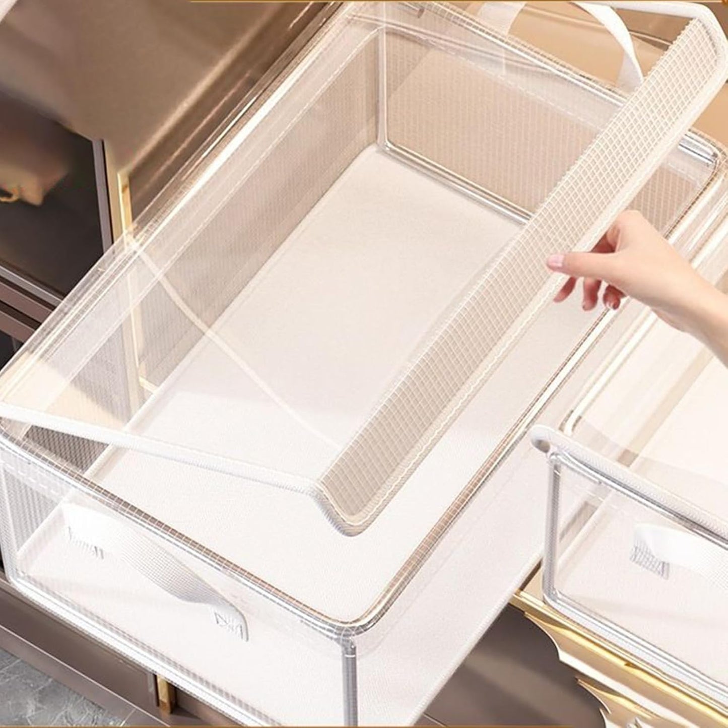 Rissunkv Blanket Organizer - Decorative Closet Organizers,Transparent Space-Saving Multi-Functional Stackable Container Box for Laundry Travel Packing Bedroom Closet Organization Clothing Moving House
