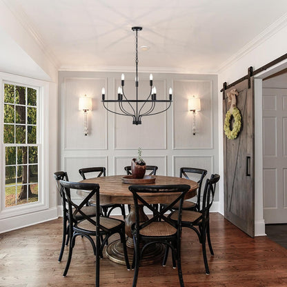 USOR 9-Light Black Chandelier Light Fixture Vintage Industrial Candle Chandelier Farmhouse Chandeliers Over Table Pendant Light for Dining Room Bedroom Living Room Kitchen D75cm E14 Bulbs Included
