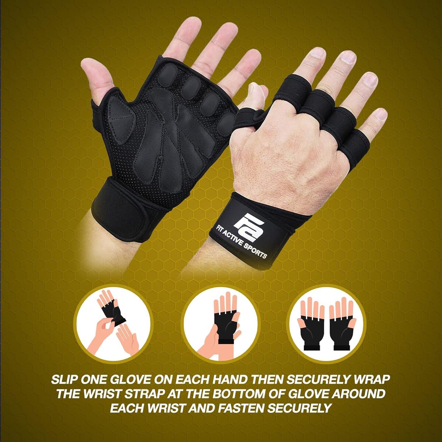 Fit Active Sports New Ventilated Weight Lifting Gloves with Built-in Wrist Wraps - Gym Workout for Pull Ups, Weightlifting, Men & Women