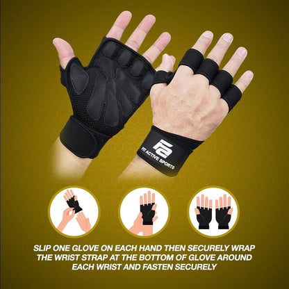 Fit Active Sports New Ventilated Weight Lifting Gloves with Built-in Wrist Wraps - Gym Workout for Pull Ups, Weightlifting, Men & Women