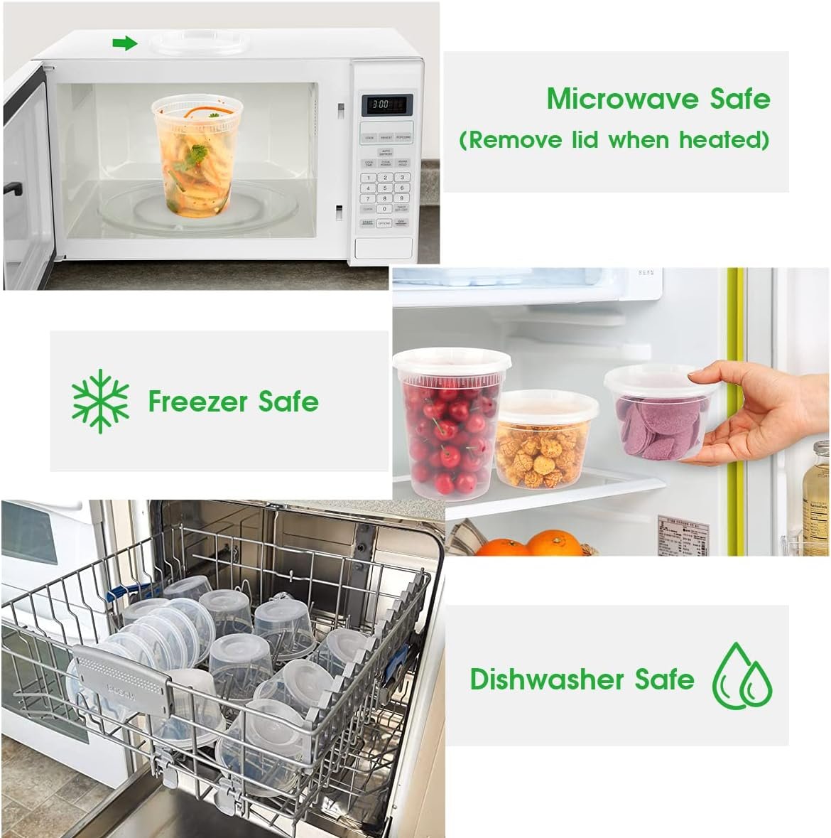 [60 Pack, 2 Size] Food Storage Containers with Lids,16oz, 32oz Plastic Airtight Deli Food Containers w Spoons, Microwave Freezer Food Container, BPA-Free Dishwasher Leakproof Clear Takeout Meal