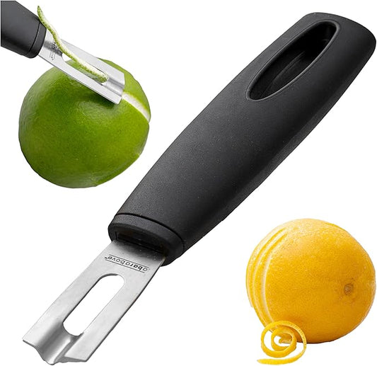 A Bar Above Black Handle Stainless Steel Channel Knife, Chef-Grade Citrus Garnish Tool, Zester and Fruit Peeler for Cocktails, Culinary Presentation, and Kitchen Use