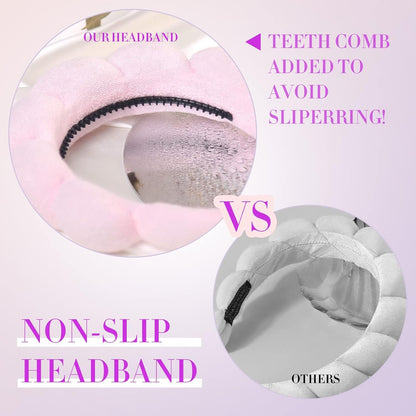 BESTOOL Skin Care Headband for Washing Face,Non-slip Face Wash Headband Sponge Terry Towel Cloth Fabric Bubble Makeup Skincare Headbands for Women Makeup Removal Spa Shower Hair Accessories(Pink)