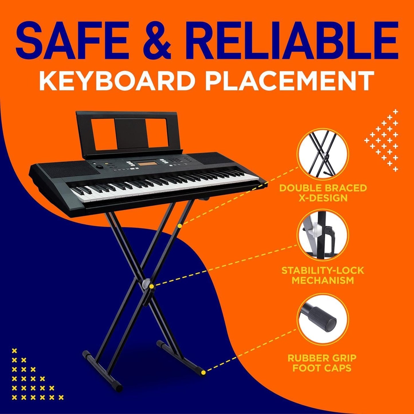 Pyle Electronic Digital Keyboard Stand - Piano Keyboard Stand, Adjustable Height (PKSTX5)