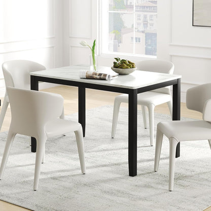 Giantex Dining Table for 4 People, 45" Rectangular Mid Century Kitchen Table with Faux Marble Tabletop, Rubber Wood Legs, Dinner Table, Large Dinette Table for Dining Room, Living Room, Restaurant