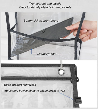 Fixwal Over The Door Hanging Pantry Organizer 5-Shelf Room Organizer with Clear Plastic Pockets Behind The Door Storage Organizer Large Capacity Organizer for Closet Bedroom Bathroom (Grey)