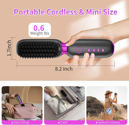 B-Qtech Cordless Hair Straightener Brush, Portable Mini Hair Straightening Brush for Travel, Negative Ion Hot Comb Hair Straightener with Rechargeable 6000 mAh USB-C