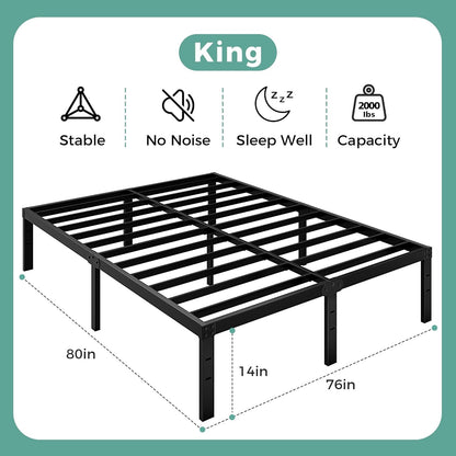 King Size Bed Frame, 14 Inch King Bed Frame with Underbed Storage, Heavy Duty Metal Platform Bed Frame No Box Spring Needed, Noise Free - Easy Assembly