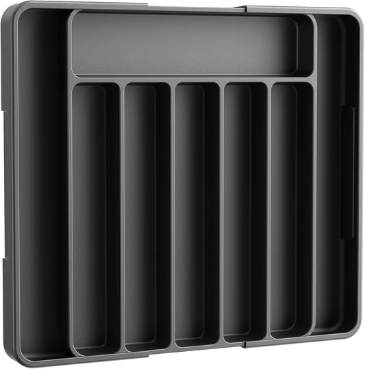 Kitsure Large Cutlery Organizer - Adjustable Silverware Utensil Drawer Organizer for Easy Access, Versatile Kitchen Organizer and Storage Solution 34.8 × 3.9 × 27.8~50.0 cm, Black