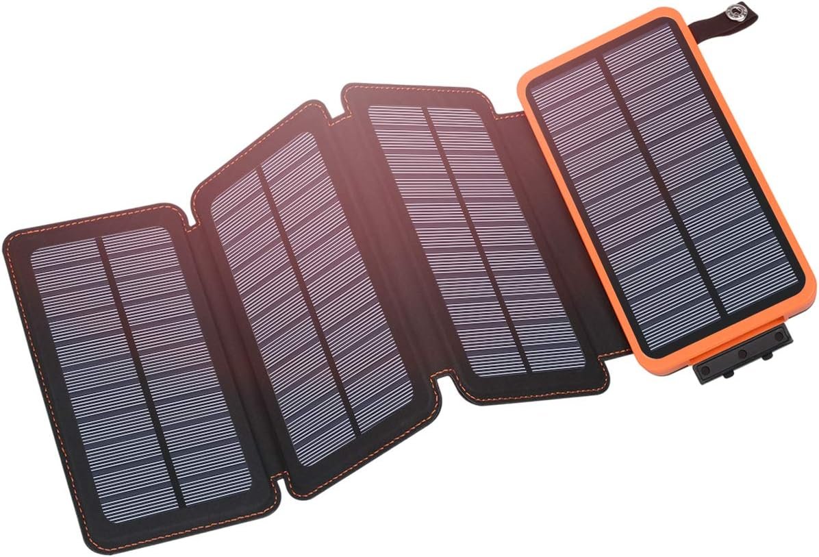 Solar Charger 25000mAh, Hiluckey Outdoor Portable Power Bank with 4 Solar Panels, Fast Charge External Battery Pack with Dual 2.1A Output USB Compatible with Smartphones, Tablets, etc.