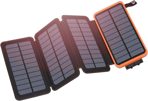 Solar Charger 25000mAh, Hiluckey Outdoor Portable Power Bank with 4 Solar Panels, Fast Charge External Battery Pack with Dual 2.1A Output USB Compatible with Smartphones, Tablets, etc.