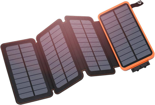 Solar Charger 25000mAh, Hiluckey Outdoor Portable Power Bank with 4 Solar Panels, Fast Charge External Battery Pack with Dual 2.1A Output USB Compatible with Smartphones, Tablets, etc.