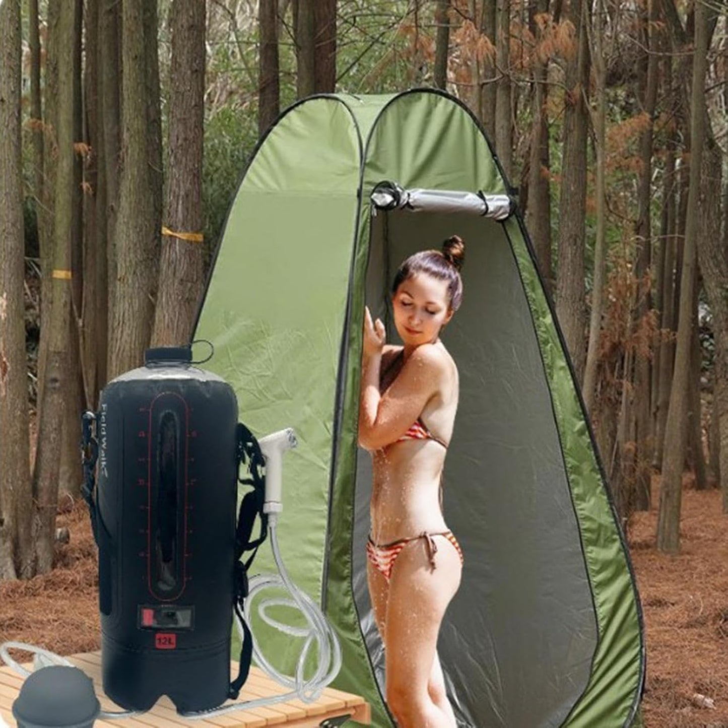 Camping Shower Bag, Foldable Portable Camp Shower Bag, 12L Solar Heating Tool Kit with Removable Hose & Showerhead, Hiking Gear for Beach Trips, Swimming, Travel, Outdoor Use