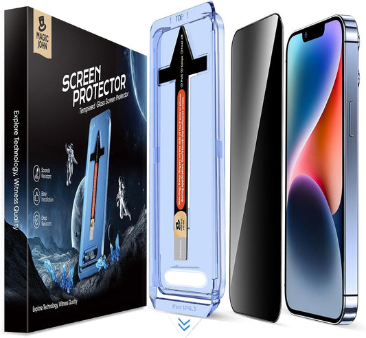 MAGIC JOHN 2 Pack for iPhone 13/13Pro/14 6.1 inch Privacy Glass Screen Protector, Auto Dust-Elimination,Easy Installation