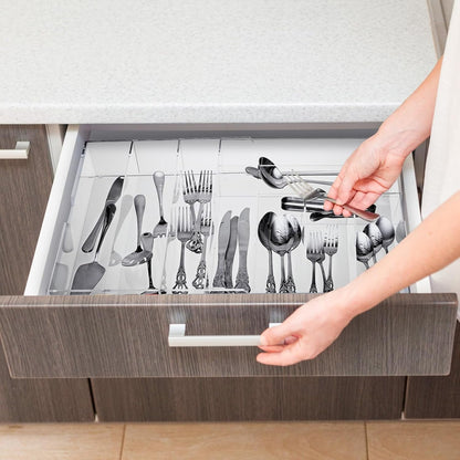 Fasmov Expandable Plastic In-Drawer Utensil Organizer Tray, Acrylic Adjustable Cutlery and Flatware Tray, Silverware Organizer Kitchen Drawer Organizer for Flatware and Utensils -9 Compartments