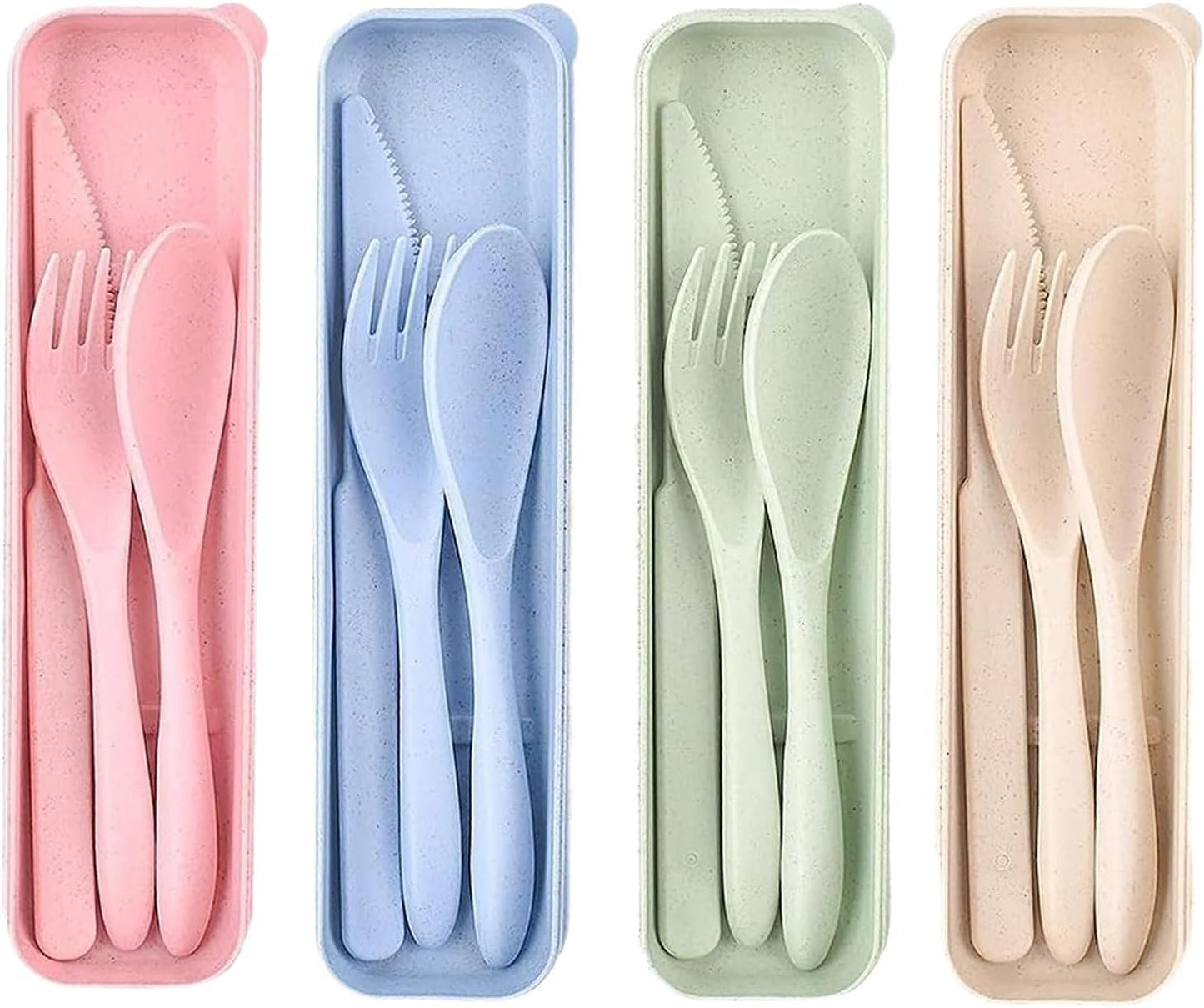 MBLAQ 4Set Wheat Straw Portable Cutlery, 4 Knife Fork Spoon Set, Wheat Straw Reusable Utensils, Travel Picnic Camping Utensils
