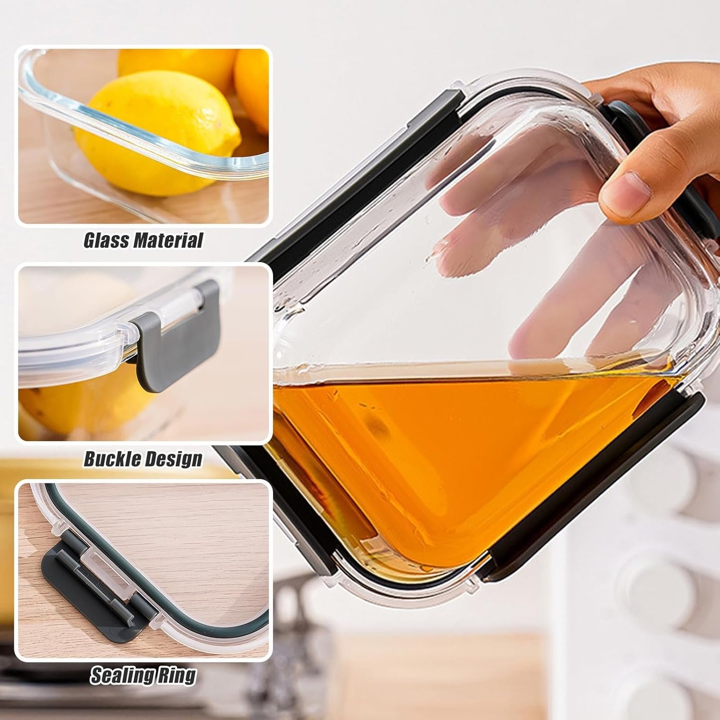 Glass Food Storage Containers(5 Pieces with Partitions,5 Pieces without Partitions),Glass Meal Prep Containers with Snap Lock Leakproof Lids,for Microwave,Freezer,Oven and Dishwasher