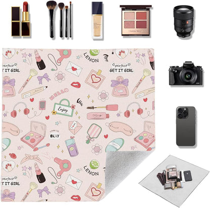Self-Adhesive Magic Cloth Makeup Bag, Multi-Functional Cosmetic Bag, Portable Make up Wrap for Travel, Open Lay Flat Cosmetic Pouch Storage Organizer for Skincare & Makeup Accessories (Cute, 55 * 55)