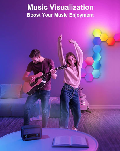 LED Hexagon Lights, Smart Hexagon Wall Lights App Control, LED Light Panels Gaming Lights for Wall, Music Sync, DIY Geometry RGB Room Lights for Gaming Room Living & Bedroom Streaming, 7 Panels