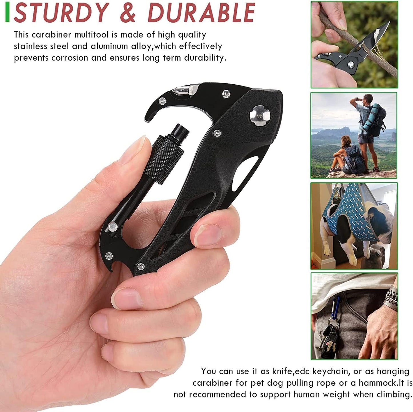 Multitool Carabiner with Folding Pocket Knife,EDC Carabiner Keychain with Bottle Opener, Window Breaker and Screwdriver,Survival Gear for Outdoor Camping Hiking