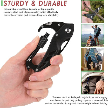 Multitool Carabiner with Folding Pocket Knife,EDC Carabiner Keychain with Bottle Opener, Window Breaker and Screwdriver,Survival Gear for Outdoor Camping Hiking