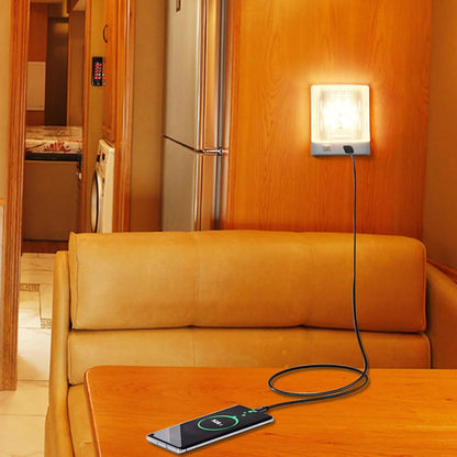 Facon 12V RV Interior Lights with Fast USB Charger (5V/2.4A), Dual-Tone 3000K/4000K Smart Lighting Upgrade for RVs, Campers, Boats, Square Single Pancake RV Lighting