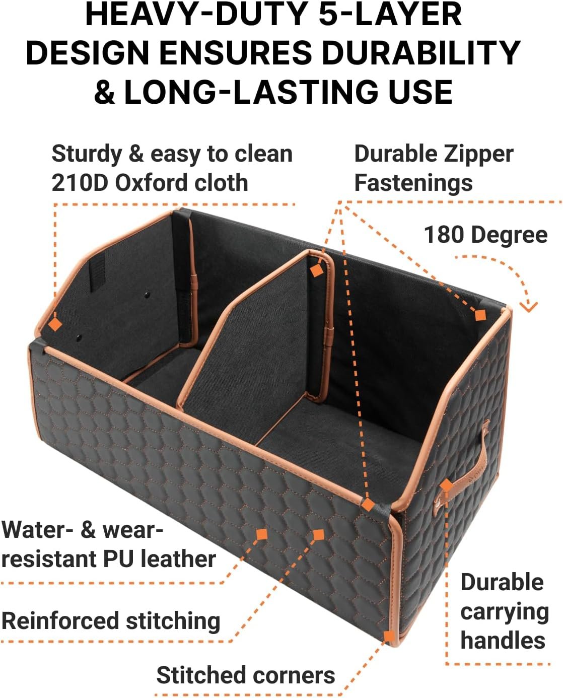 Owleys Foldable Trunk Organizer For Car - Trunk Organizers Car Storage - Collapsible Auto Trunk Organizer With Lid - Small Cargo Organizer - Trunk Organization (17.7 inch, Hexy)