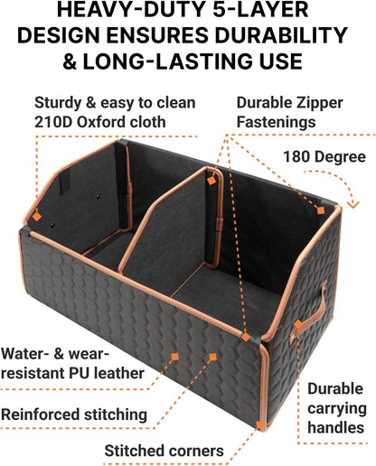 Owleys Foldable Trunk Organizer For Car - Trunk Organizers Car Storage - Collapsible Auto Trunk Organizer With Lid - Small Cargo Organizer - Trunk Organization (17.7 inch, Hexy)