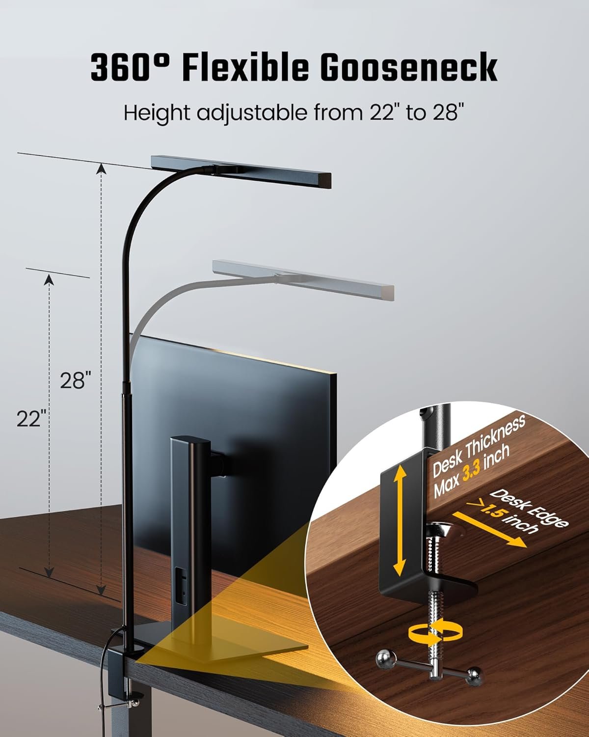 LED Desk Lamp for Office Home, SUPERDANNY Eye-Caring Desk Light with Adjustable Gooseneck, 12W Touch Control Dimmable Brightness, Architect Clamp Lamp with USB Adapter for Reading Study Workbench