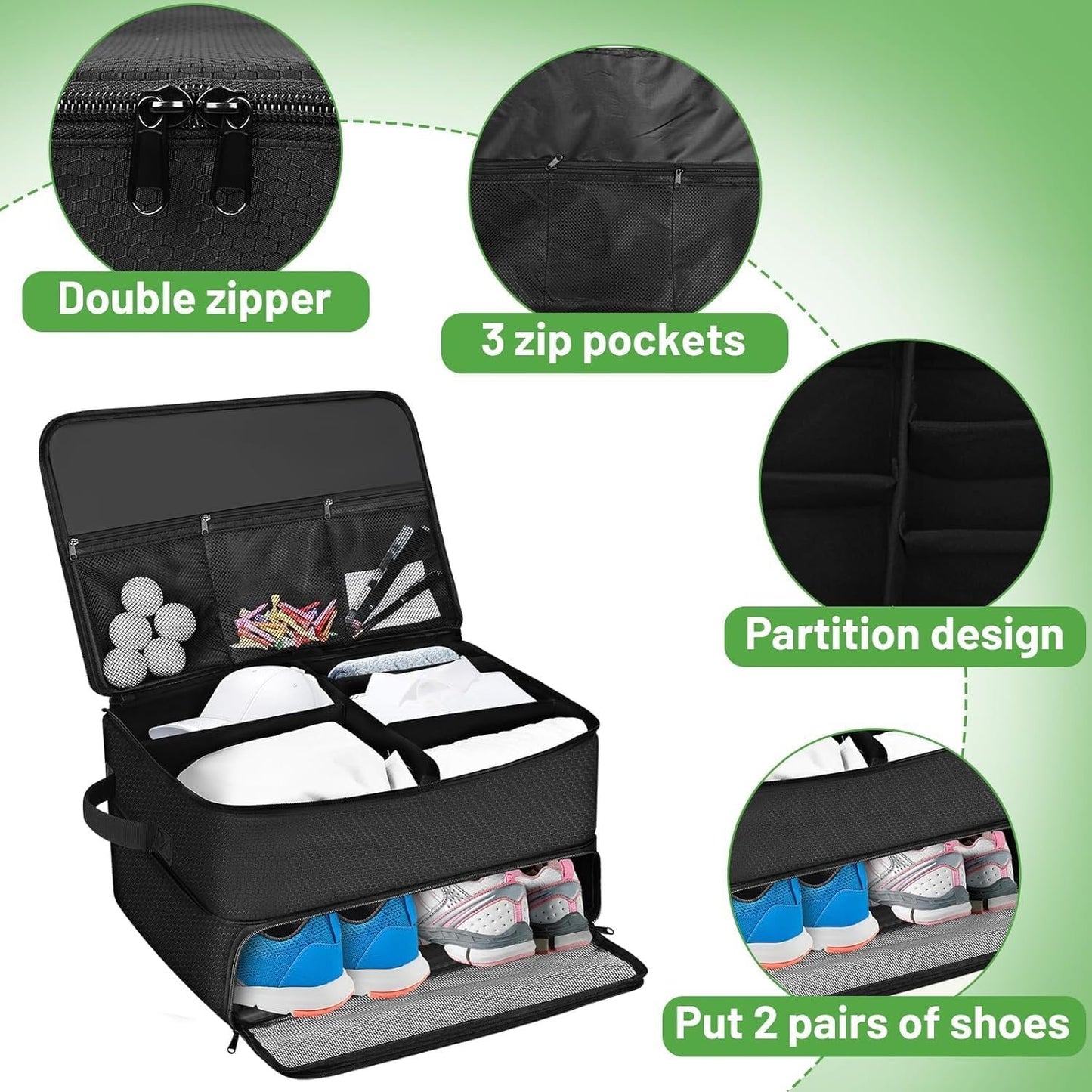 2 Layer Golf Trunk Organizer, Golf Car Storage Organizer with Individual Ventilated Compartment for 2 Pairs Shoes, Clothes, Tees, Gloves, Accessories2 Pcs Catnip Toys Balls That Stick on Wall