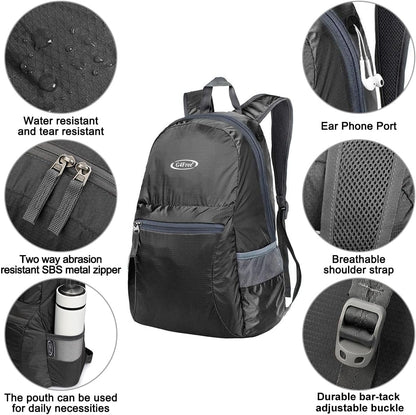 G4Free 20L Foldable Backpack Water Resistant Daypack for Outdoor Walking