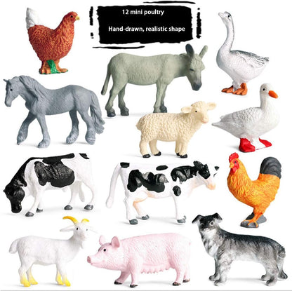 Farm Animals Toys Statues , Mini Realistic Simulation Plastic Learning Educational Playset Party Favors Bath Toys Cupcake Toppers 12 Animal Statues Horse, Dog, Pig, Cow, Chicken, Duck, Goose Toy